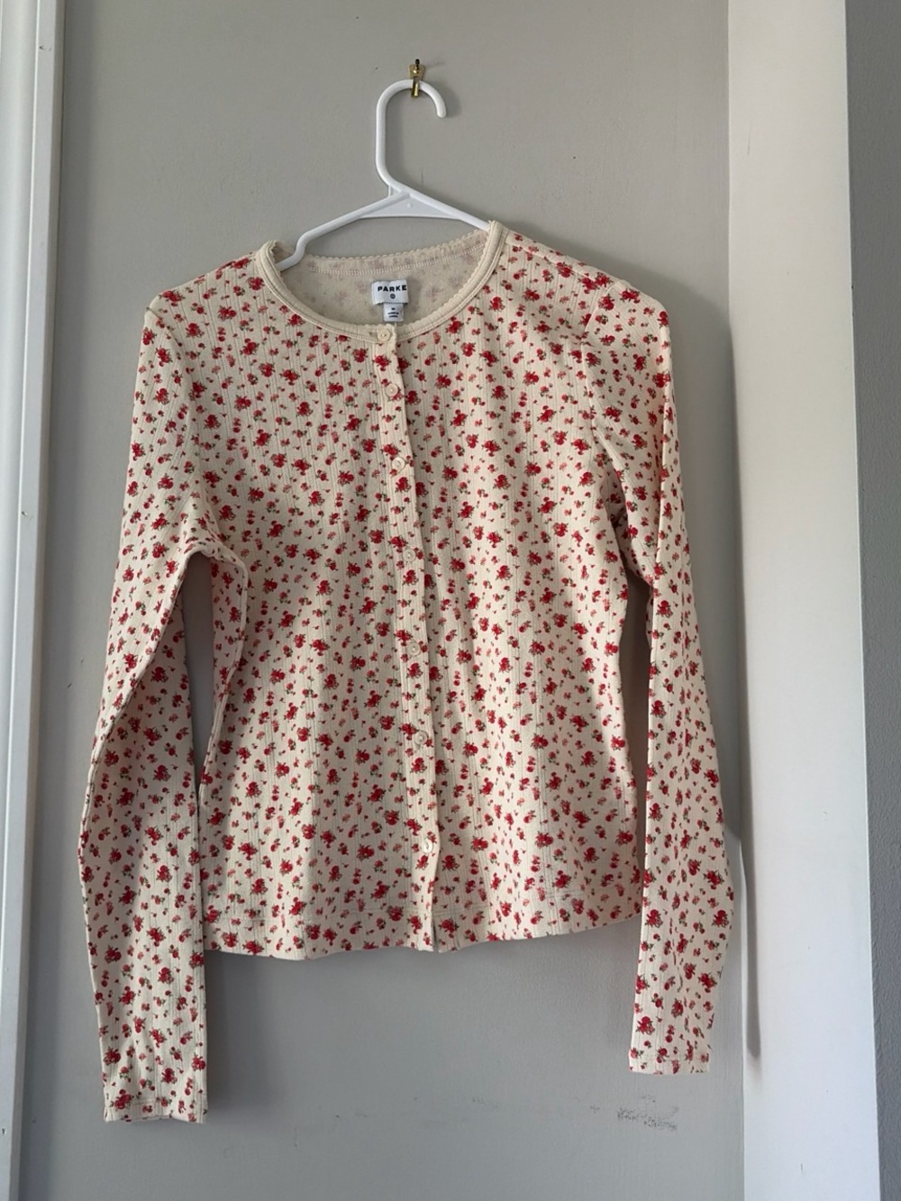 Parke by Target Cream Floral Long-Sleeve Button Cardigan